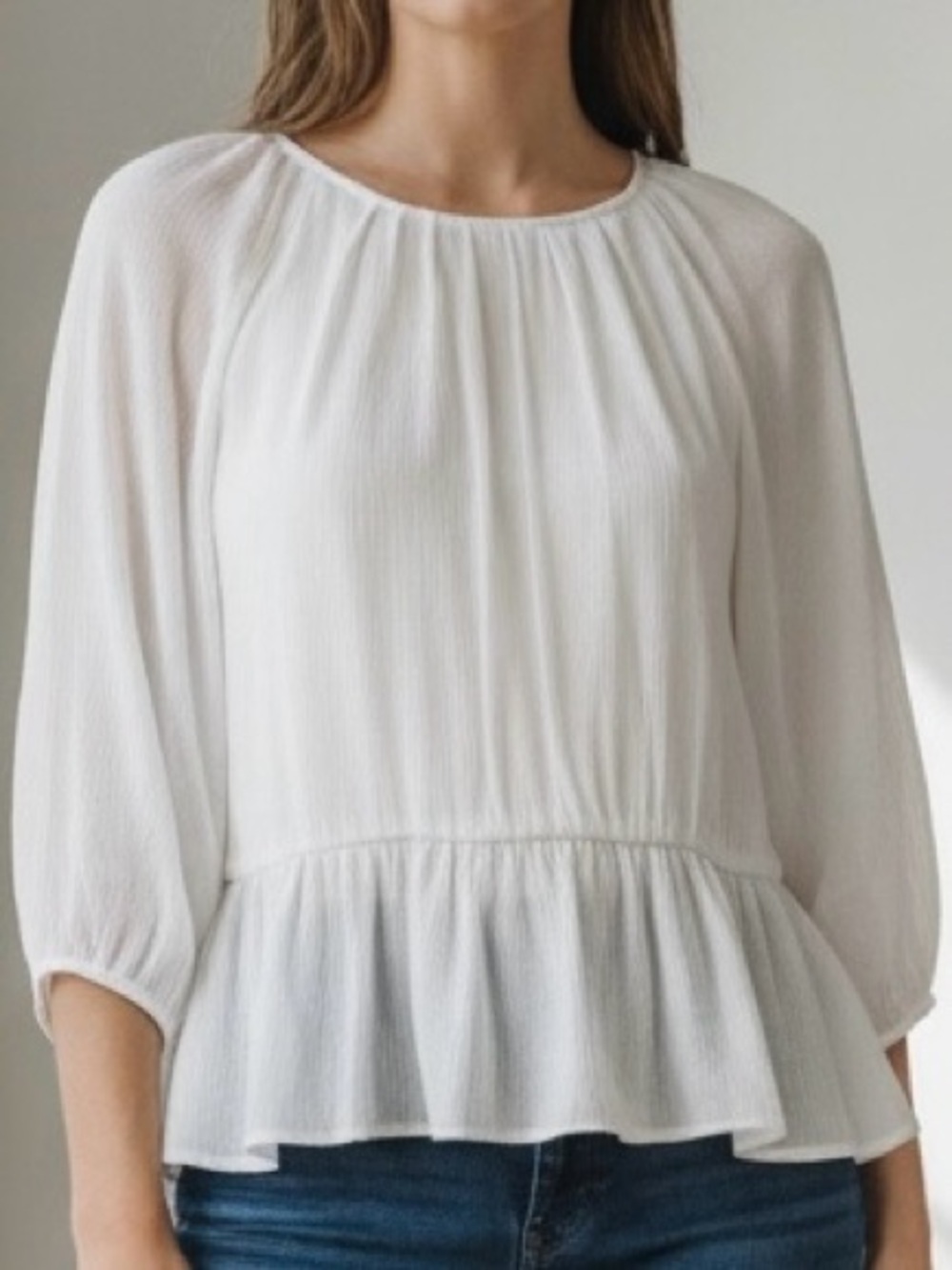 NWT ANTONIO MELANI Ivory Cream Peplum Popover Blouse Size XL